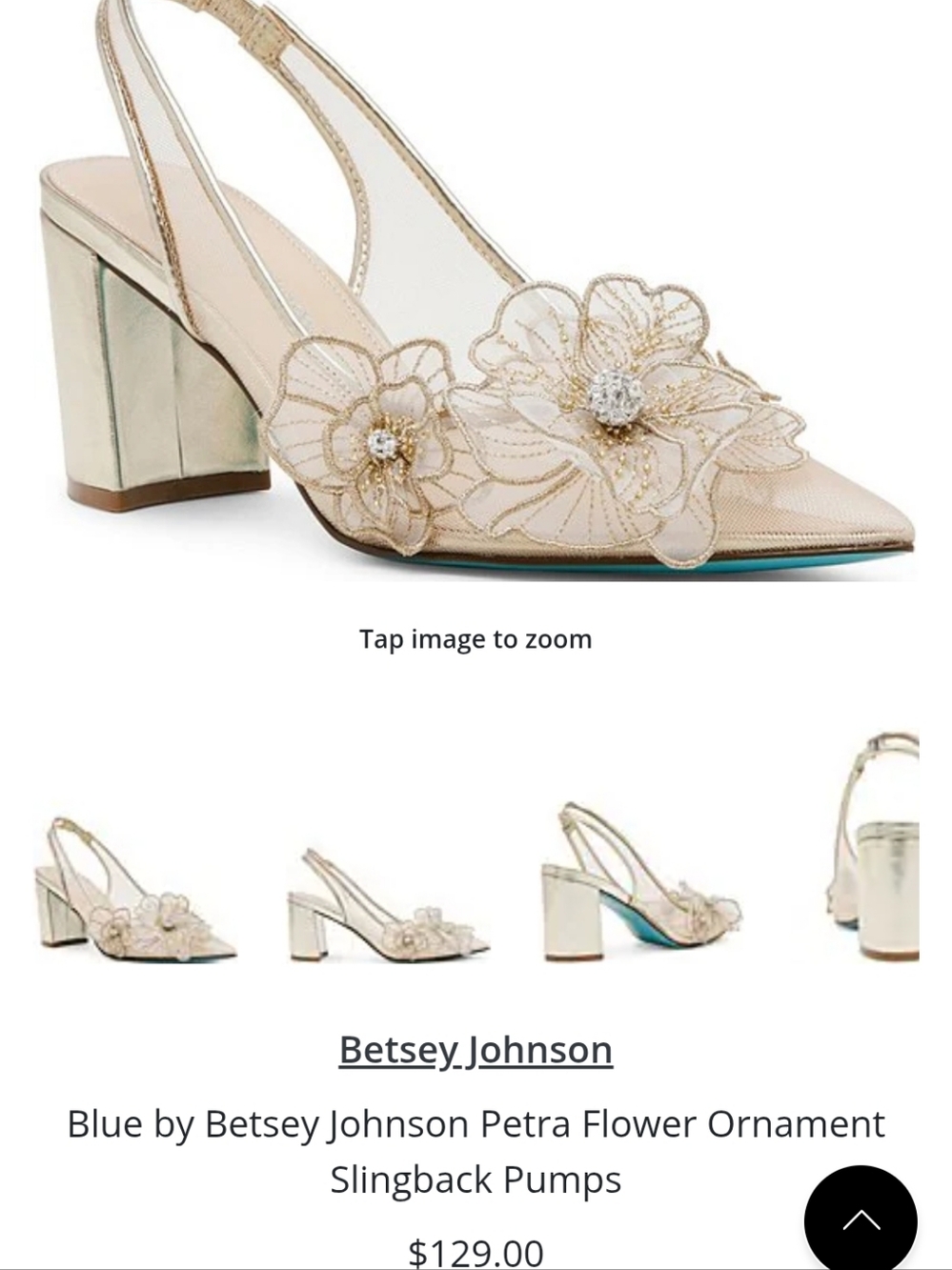 Betsey Johnson Beige and Gold Floral Slingback Block Heels